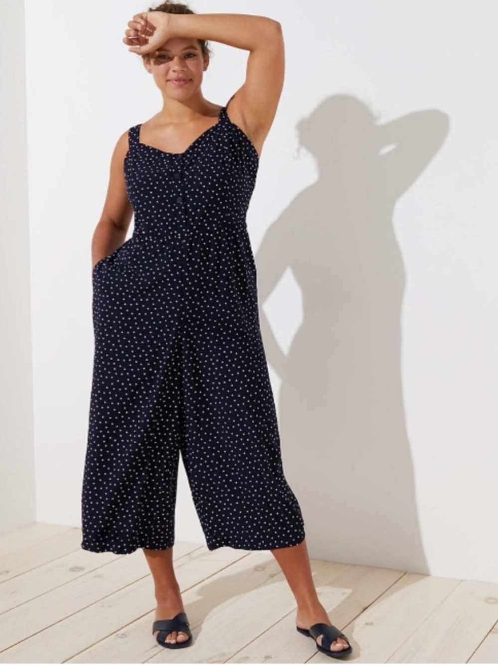 LOFT Plus Dotted Polka Dot
Strappy Crop Jumpsuit Sz 18